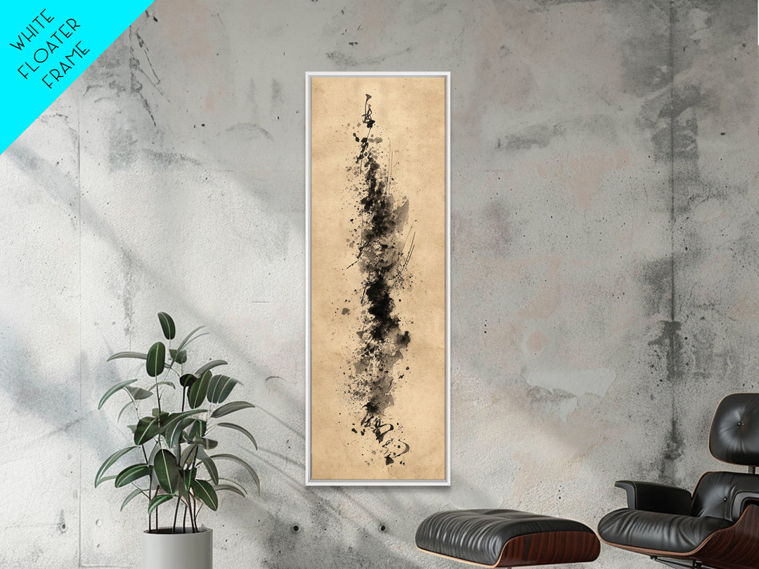 Ink Splatter and Long Brushstroke Composition Framed Canvas Print, Calligraphy Art, Calligraphy, Living Room Decor, Script, CAL-1x3-76