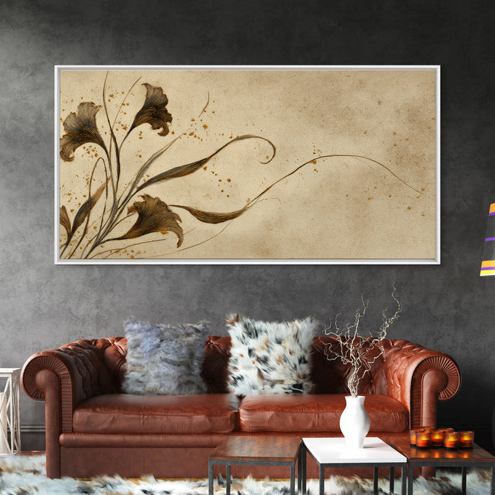 Single Elegant Flourish Shaped Like a Flower Framed Canvas Print, Calligraphy Art, Living Room Decor, Oil Painting, Script, CAL-2x1-1