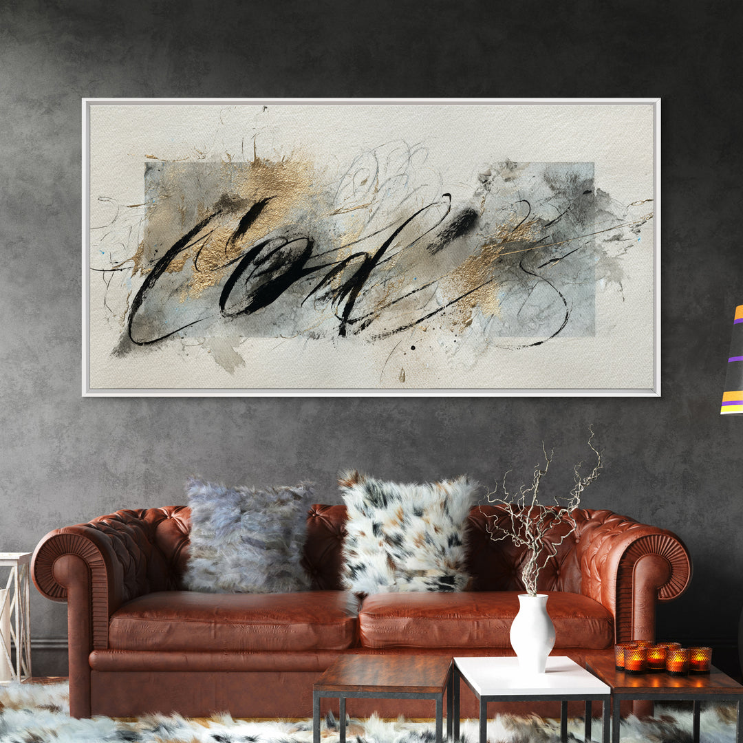 Romantic Handwritten Marks Without Readable Words Canvas Print, Calligraphy Art, Bedroom Wall Decor, Living Room Decor, Script, CAL-2x1-11