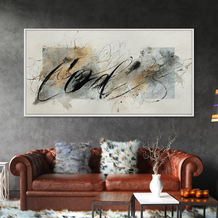 Romantic Handwritten Marks Without Readable Words Canvas Print, Calligraphy Art, Bedroom Wall Decor, Living Room Decor, Script, CAL-2x1-11
