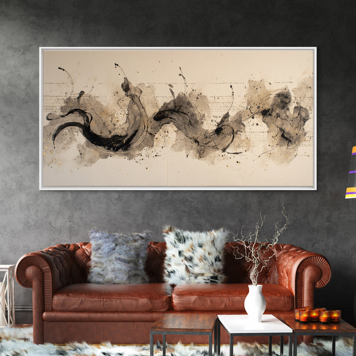 Large Sweeping Black Ink Gesture Like a Canvas Print, Calligraphy Art, Wall Art, Living Room Decor, Fine Art, Script, CAL-2x1-21