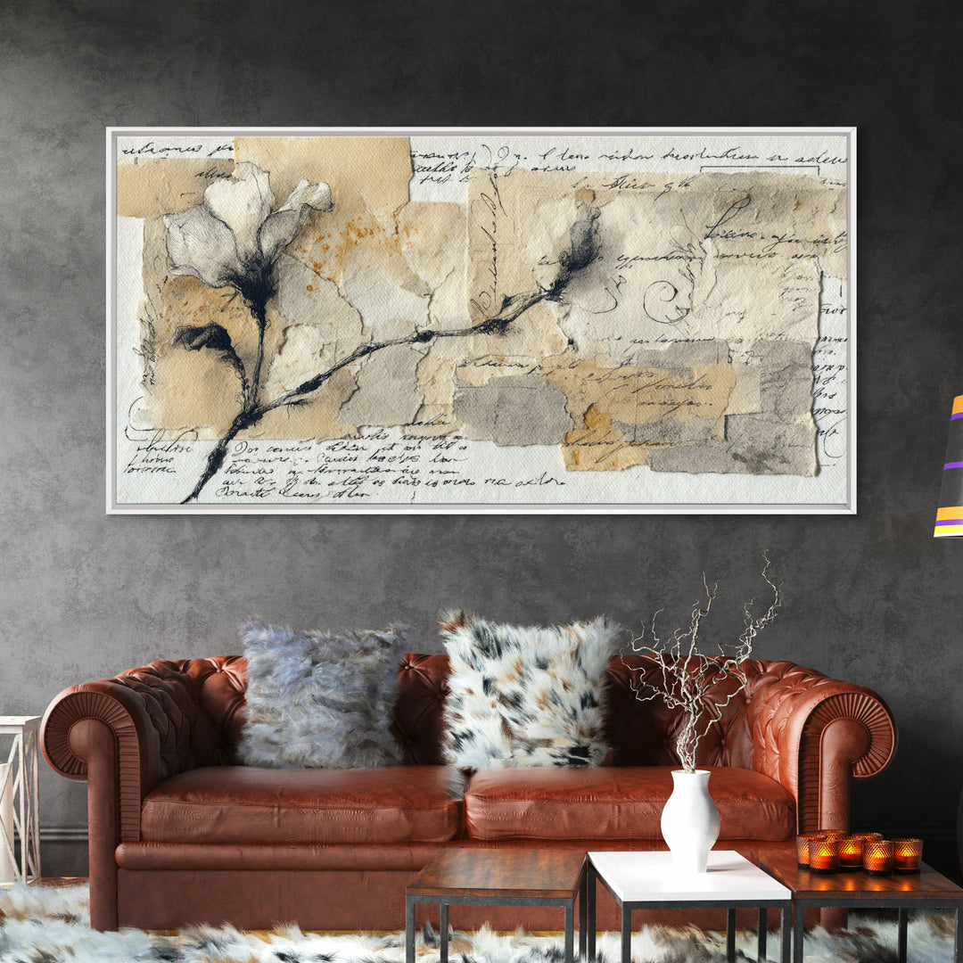 Single Elegant Flourish Shaped Like a Flower Framed Canvas Print, Calligraphy Art, Living Room Decor, Oil Painting, Script, CAL-2x1-25