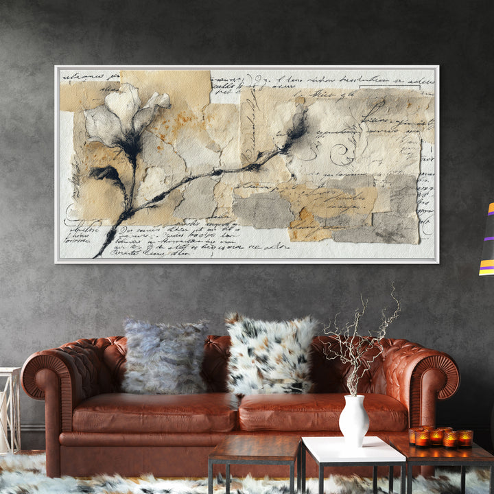 Single Elegant Flourish Shaped Like a Flower Framed Canvas Print, Calligraphy Art, Living Room Decor, Oil Painting, Script, CAL-2x1-25