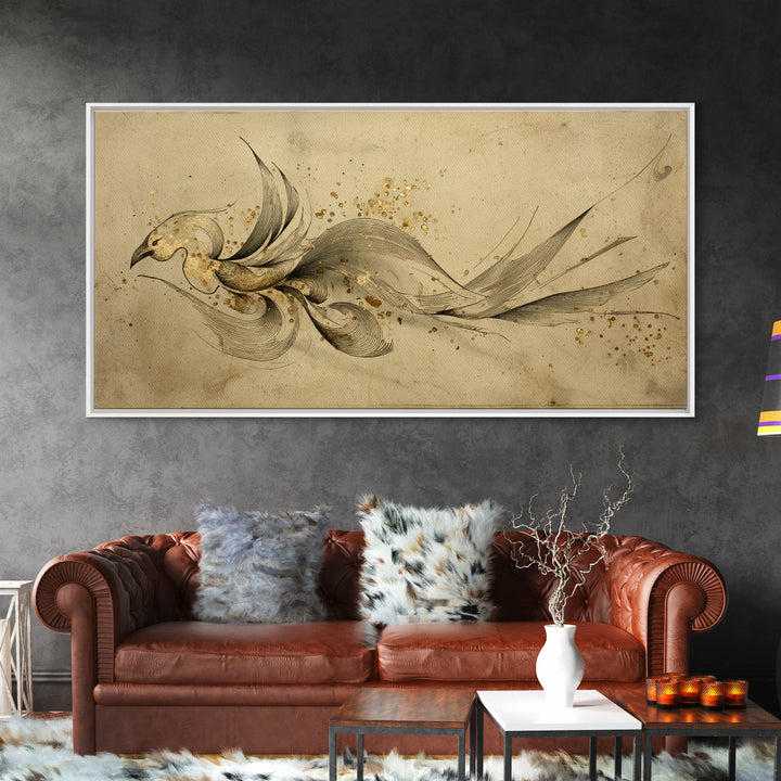 Calligraphic Bird Shape Formed from Flowing Lines Canvas Print, Calligraphy Art, Minimalist Decor, Living Room Decor, Script, CAL-2x1-28