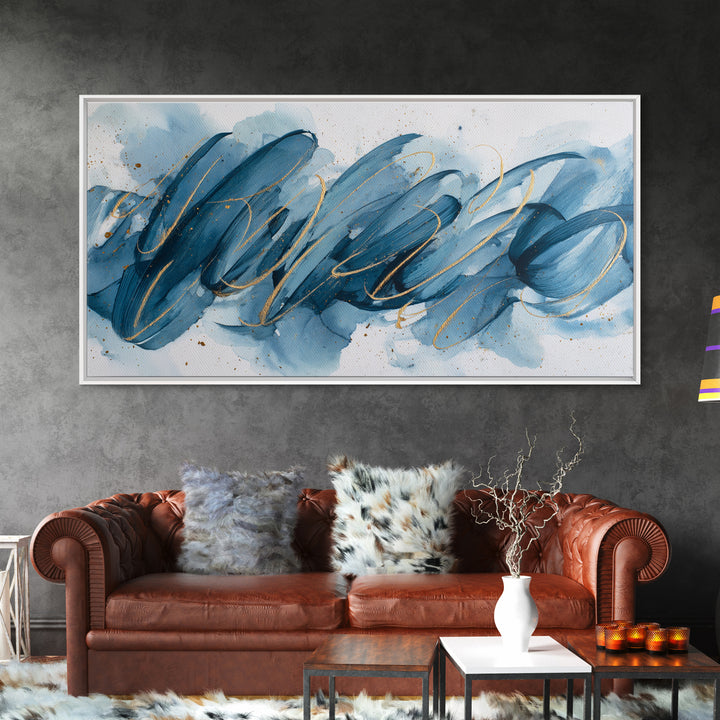 Modern Calligraphy Wave Framed Canvas Print, Calligraphy Art, Luxury Decor, Living Room Decor, Fine Art, Script, Prints, CAL-2x1-30