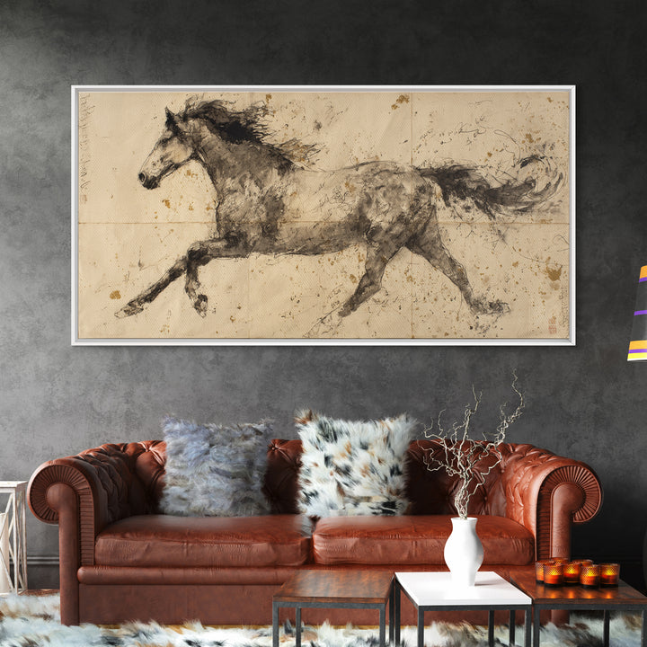 Calligraphic Horse Silhouette Made from One Line Canvas Print, Calligraphy Art, Minimalist Decor, Living Room Decor, Script, CAL-2x1-37