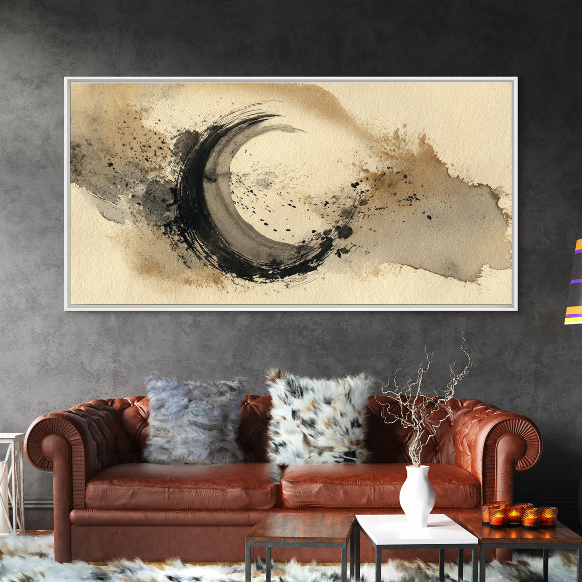 Crescent Moon Made from Elegant Ink Swashes Canvas Print, Calligraphy Art, Contemporary Art, Living Room Decor, Script, CAL-2x1-41