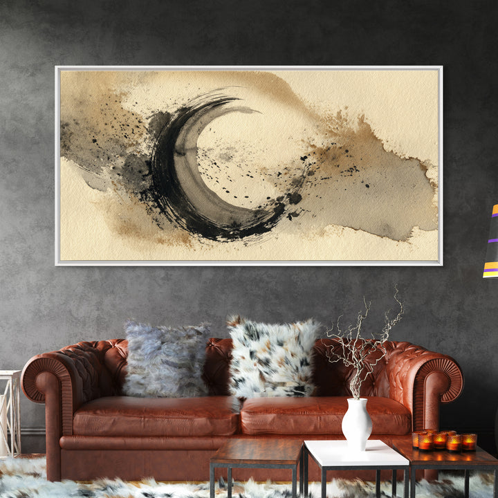 Crescent Moon Made from Elegant Ink Swashes Canvas Print, Calligraphy Art, Contemporary Art, Living Room Decor, Script, CAL-2x1-41