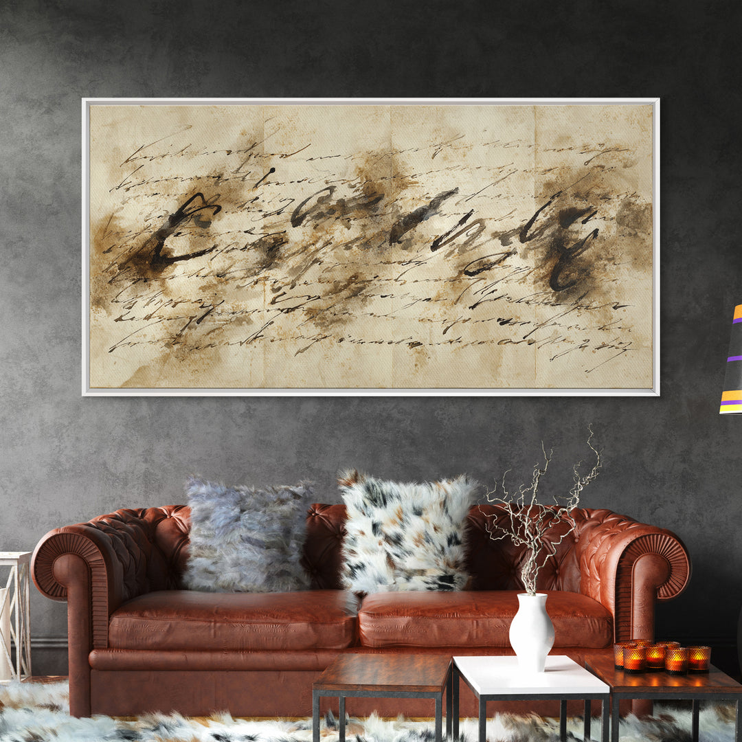 Expressive Musical Rhythm Painted as Ink Strokes Canvas Print, Calligraphy Art, Textured Painting, Living Room Decor, Script, CAL-2x1-44