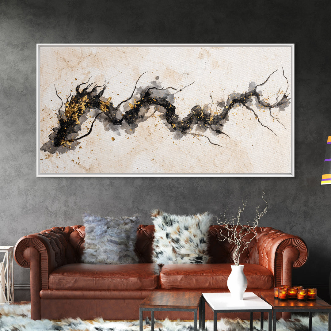 Ink Wash Dragon Curve Framed Canvas Print, Calligraphy Art, Art, Living Room Decor, Fine Art, Script, Unique Wall Art, CAL-2x1-5