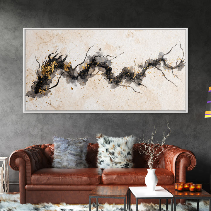 Ink Wash Dragon Curve Framed Canvas Print, Calligraphy Art, Art, Living Room Decor, Fine Art, Script, Unique Wall Art, CAL-2x1-5