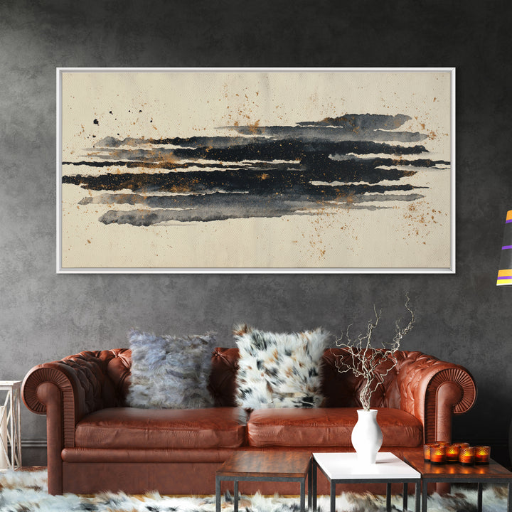 Layered Copper Ink Strokes on Dark Navy Framed Canvas Print, Calligraphy Art, Minimalist Decor, Living Room Decor, Script, CAL-2x1-50
