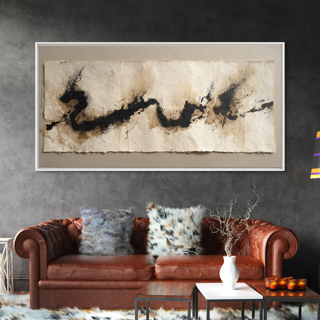 Minimal Black Calligraphy Rhythm Framed Canvas Print, Calligraphy Art, Calligraphy, Living Room Decor, Fine Art, Script, CAL-2x1-51