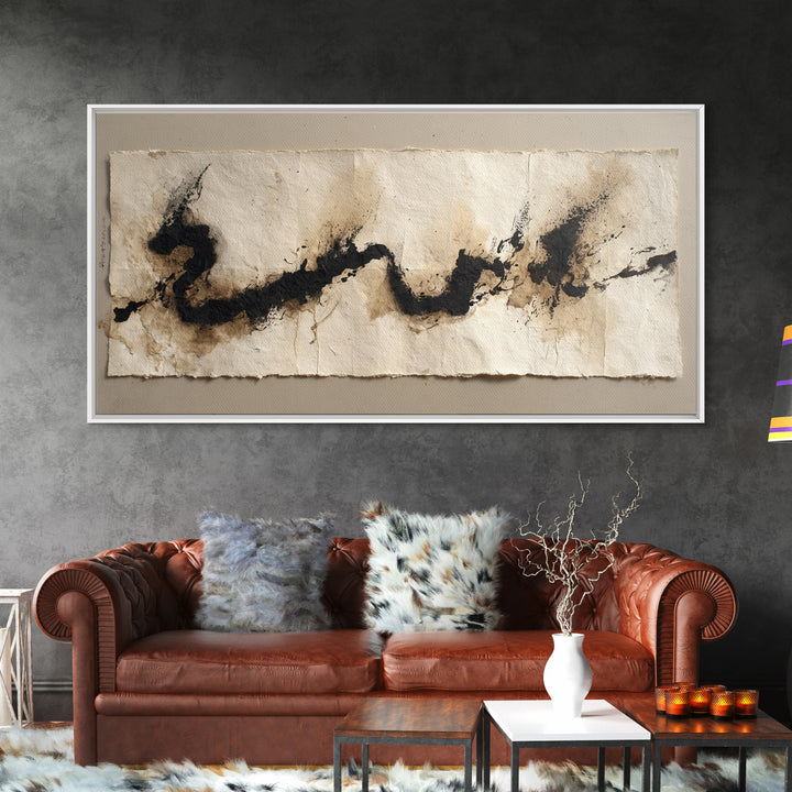 Minimal Black Calligraphy Rhythm Framed Canvas Print, Calligraphy Art, Calligraphy, Living Room Decor, Fine Art, Script, CAL-2x1-51
