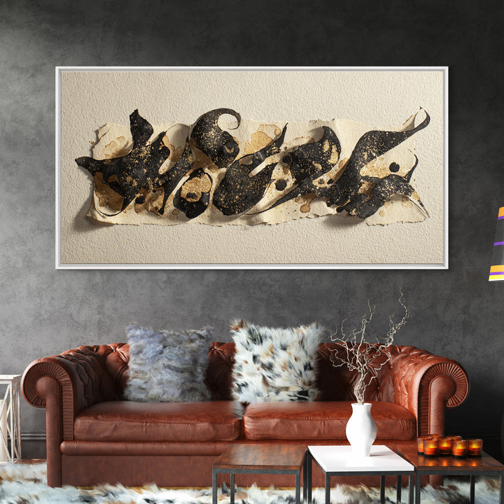 Calligraphic Bird Shape Formed from Flowing Lines Canvas Print, Calligraphy Art, Painting, Living Room Decor, Fine Art, Script, CAL-2x1-52