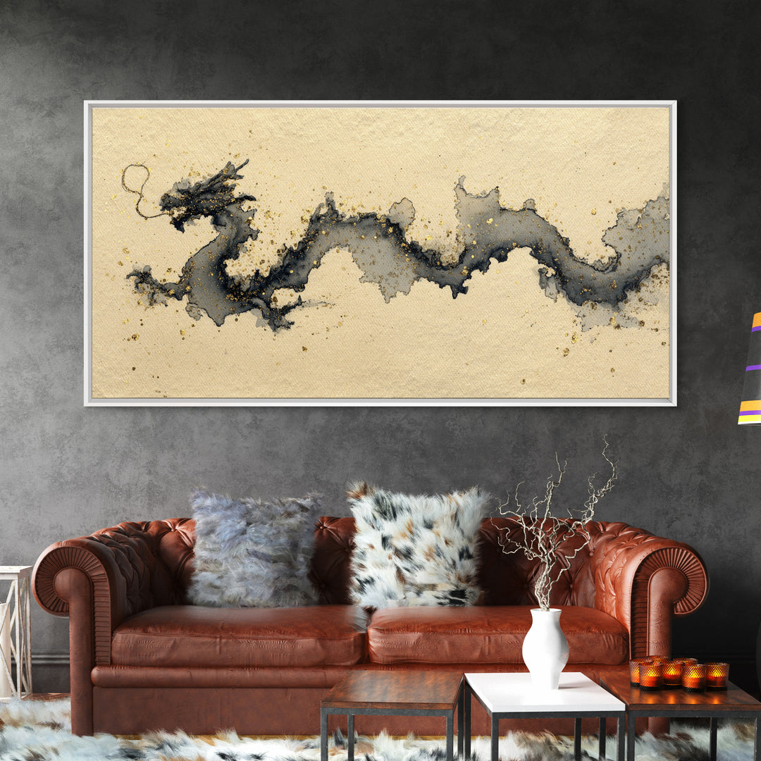 Ink Wash Dragon Curve Canvas Print, Calligraphy Art, Printable, Living Room Decor, Fine Art, Script, Watercolor Art, Modern Art, CAL-2x1-53