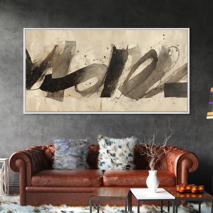 Monochrome Brush Alphabet Fragments as Abstract Texture Canvas Print, Calligraphy Art, Wall Decor, Living Room Decor, Script, CAL-2x1-57