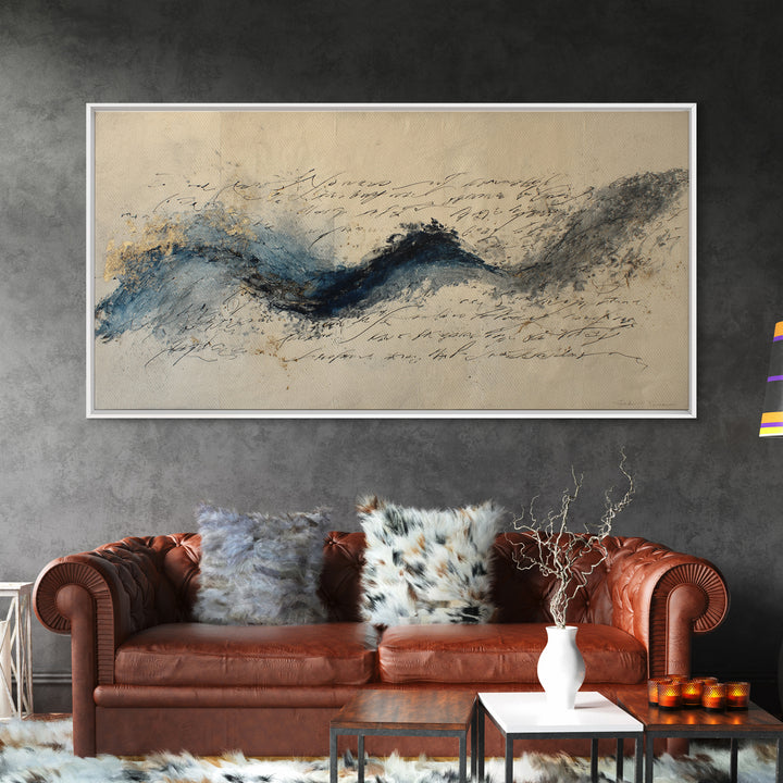Modern Calligraphy Wave Framed Canvas Print, Calligraphy Art, Luxury Decor, Living Room Decor, Fine Art, Script, Prints, CAL-2x1-6