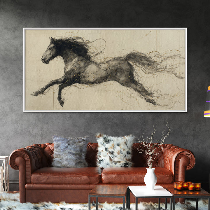 Calligraphic Horse Silhouette Made from One Line Canvas Print, Calligraphy Art, Painting, Living Room Decor, Fine Art, Script, CAL-2x1-61