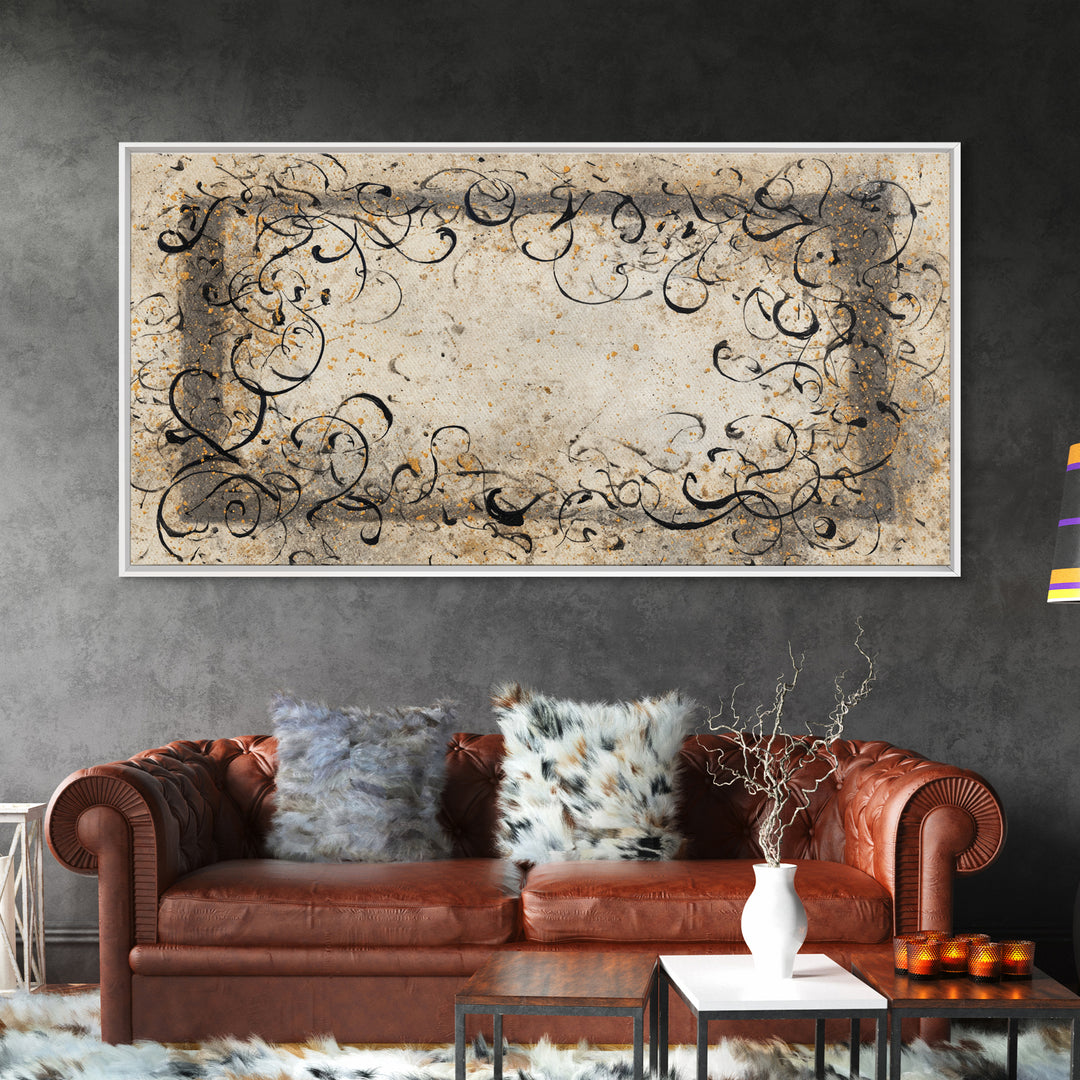 Ornamental Frame of Flourished Pen Curves Canvas Print, Calligraphy Art, Room Decor, Living Room Decor, Fine Art, Script, CAL-2x1-62