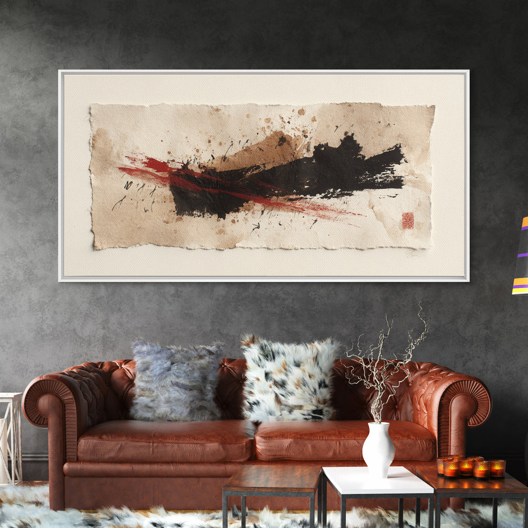 Bold Red Brushstroke Seal Abstraction Canvas Print, Calligraphy Art, Modern Wall Art, Living Room Decor, Fine Art, Script, CAL-2x1-63