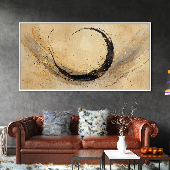 Crescent Moon Made from Elegant Ink Swashes Framed Canvas Print, Calligraphy Art, Digital Prints, Living Room Decor, Script, CAL-2x1-65
