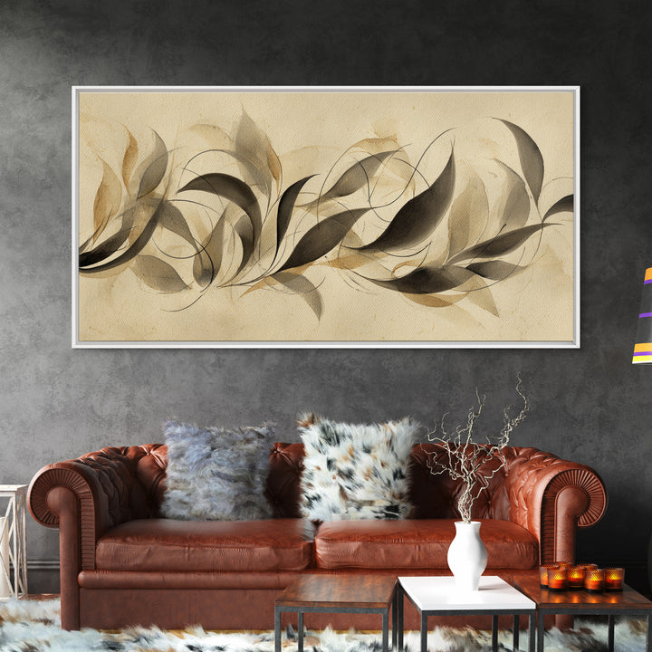 Botanical Calligraphy Pattern Canvas Print, Calligraphy Art, Textured Painting, Living Room Decor, Fine Art, Script, CAL-2x1-66