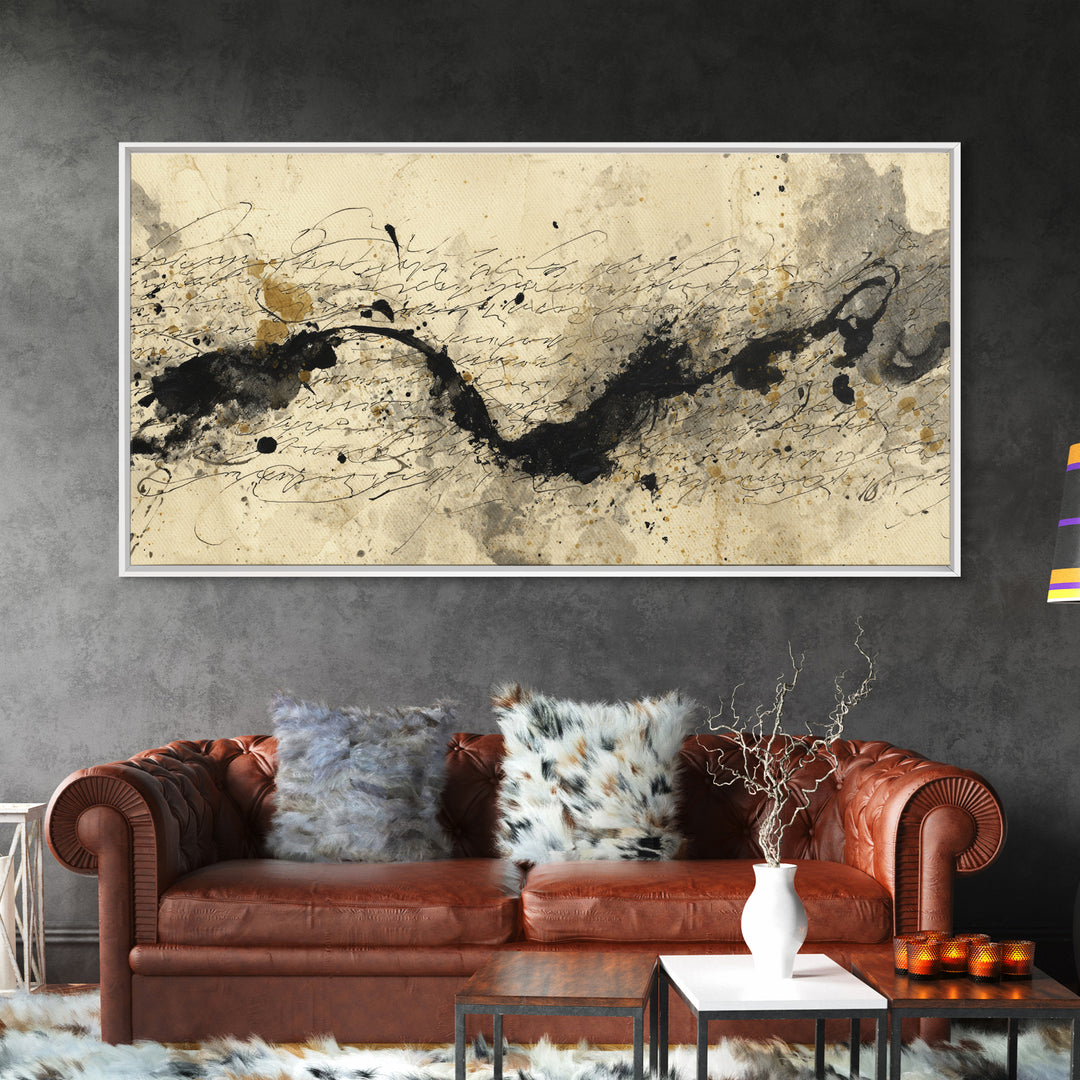 Large Sweeping Black Ink Gesture Like a Canvas Print, Calligraphy Art, Printable Art, Living Room Decor, Fine Art, Script, CAL-2x1-69