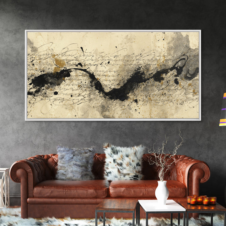 Large Sweeping Black Ink Gesture Like a Canvas Print, Calligraphy Art, Printable Art, Living Room Decor, Fine Art, Script, CAL-2x1-69