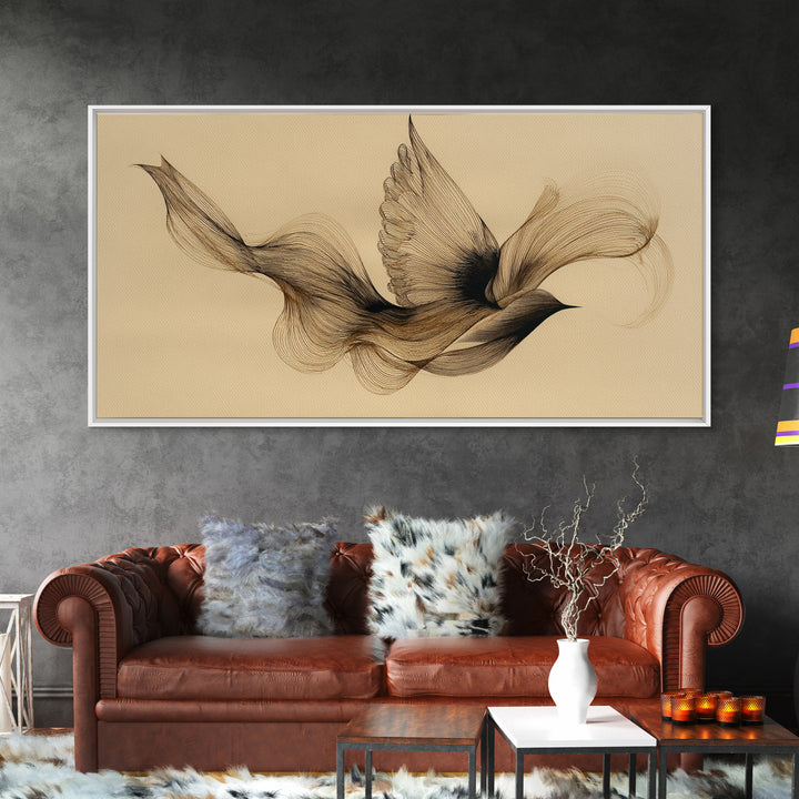 Calligraphic Bird Shape Formed from Flowing Lines Canvas Print, Calligraphy Art, Modern Wall Art, Living Room Decor, Script, CAL-2x1-76
