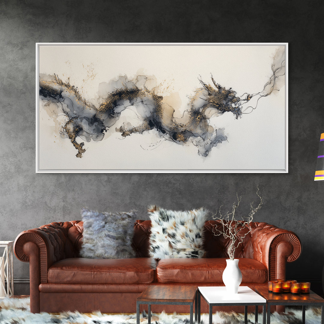 Ink Wash Dragon Curve Canvas Print, Calligraphy Art, Printable, Living Room Decor, Fine Art, Script, Watercolor Art, Modern Art, CAL-2x1-77