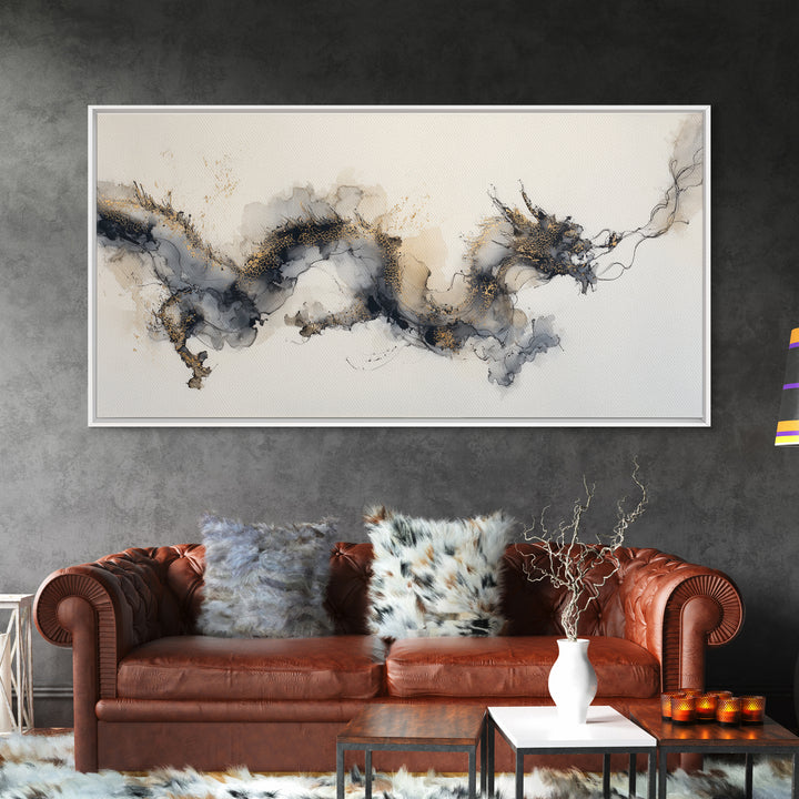 Ink Wash Dragon Curve Canvas Print, Calligraphy Art, Printable, Living Room Decor, Fine Art, Script, Watercolor Art, Modern Art, CAL-2x1-77