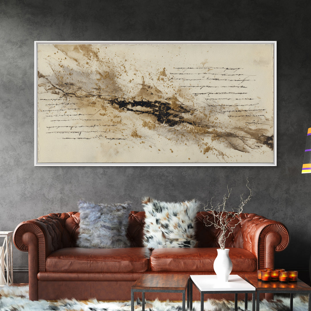 Romantic Handwritten Marks Without Readable Words Canvas Print, Calligraphy Art, Contemporary Art, Living Room Decor, Script, CAL-2x1-83