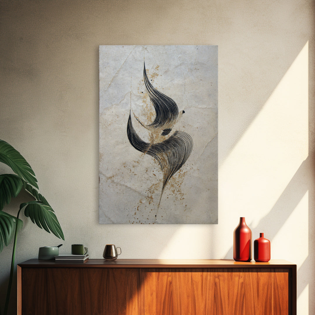 Calligraphic Bird Shape Formed from Flowing Lines Canvas Print, Calligraphy Art, Minimalist Wall Art, Living Room Decor, Script, CAL-2x3-16