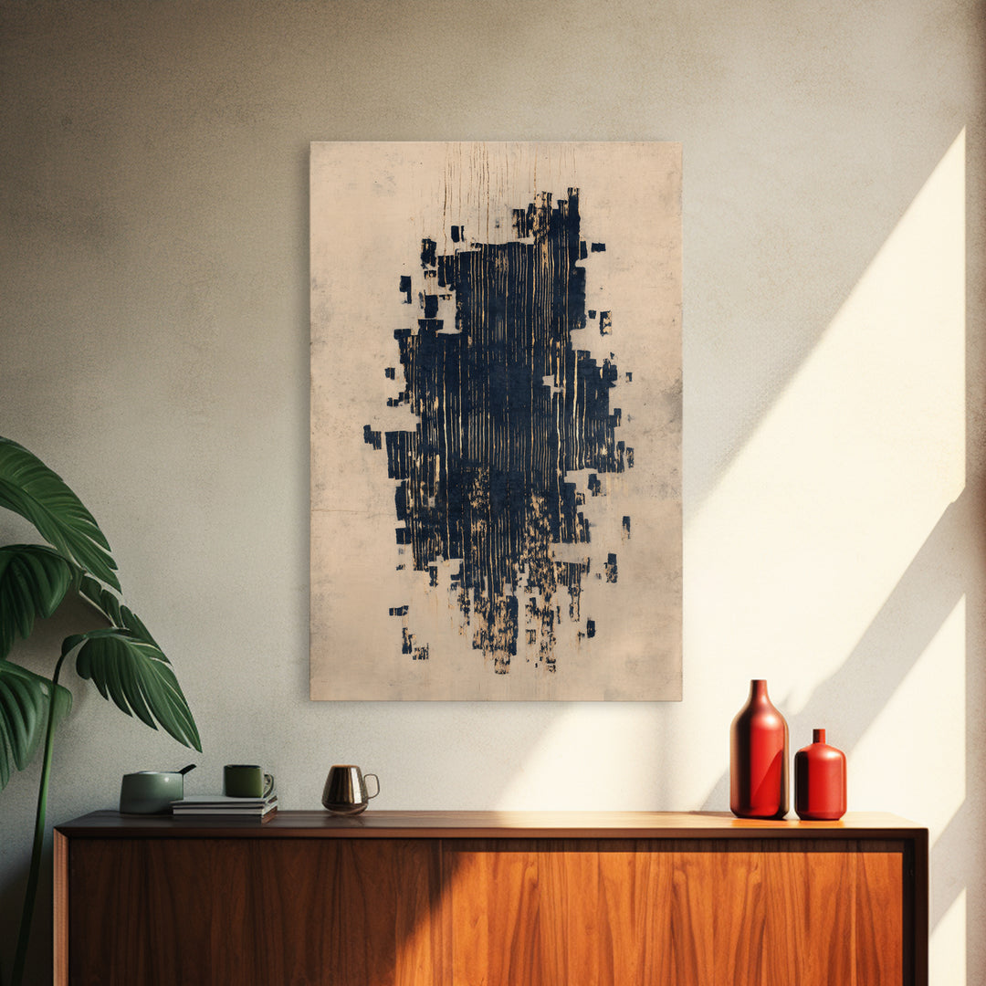 Layered Copper Ink Strokes on Dark Navy Framed Canvas Print, Calligraphy Art, Wall Art, Living Room Decor, Fine Art, Script, CAL-2x3-38