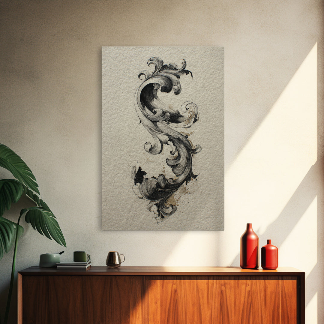 Baroque Scrollwork Made from Looping Pen Strokes Canvas Print, Calligraphy Art, Quote Wall Art, Living Room Decor, Script, CAL-2x3-44