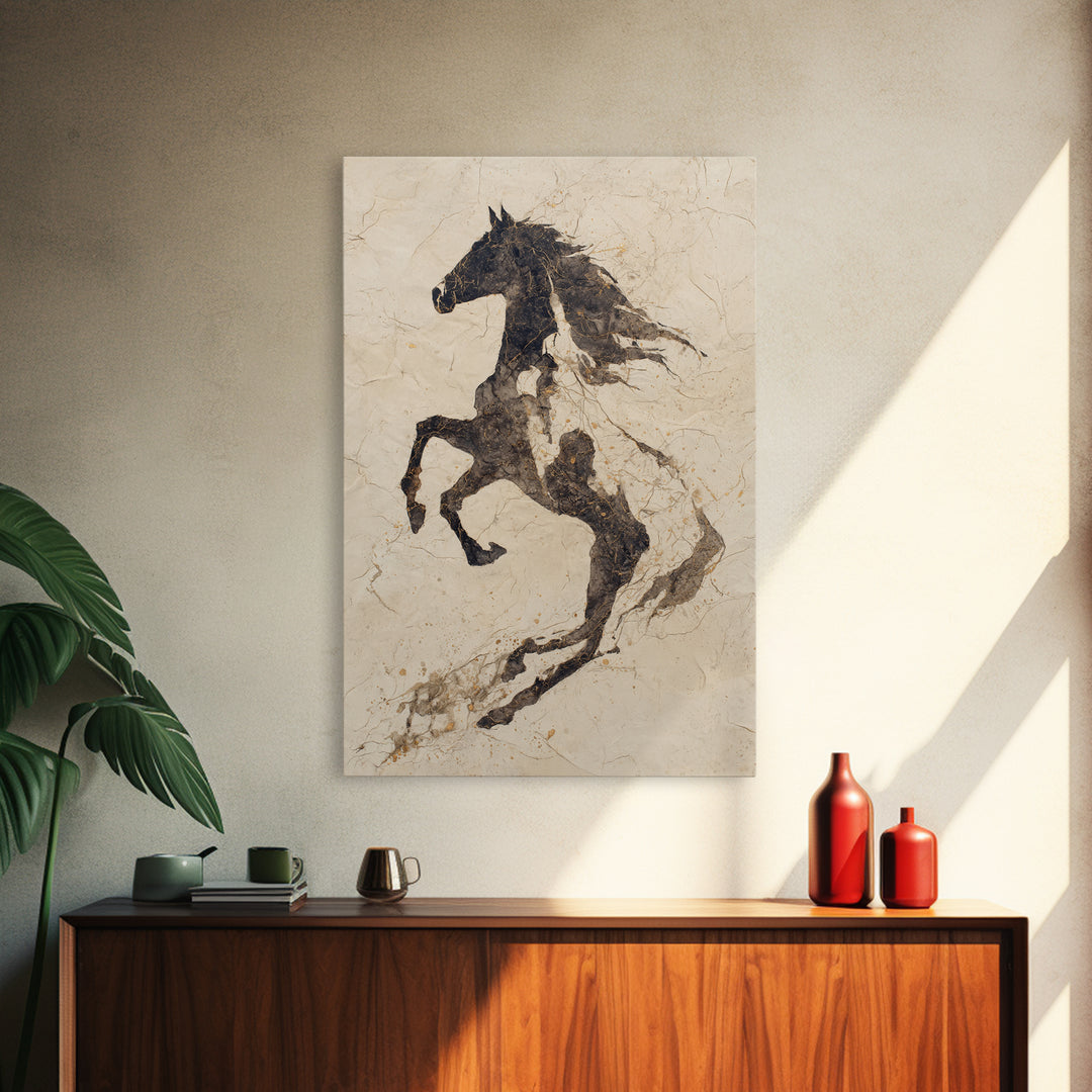 Calligraphic Horse Silhouette Made from One Line Canvas Print, Calligraphy Art, Prints, Living Room Decor, Fine Art, Script, CAL-2x3-49