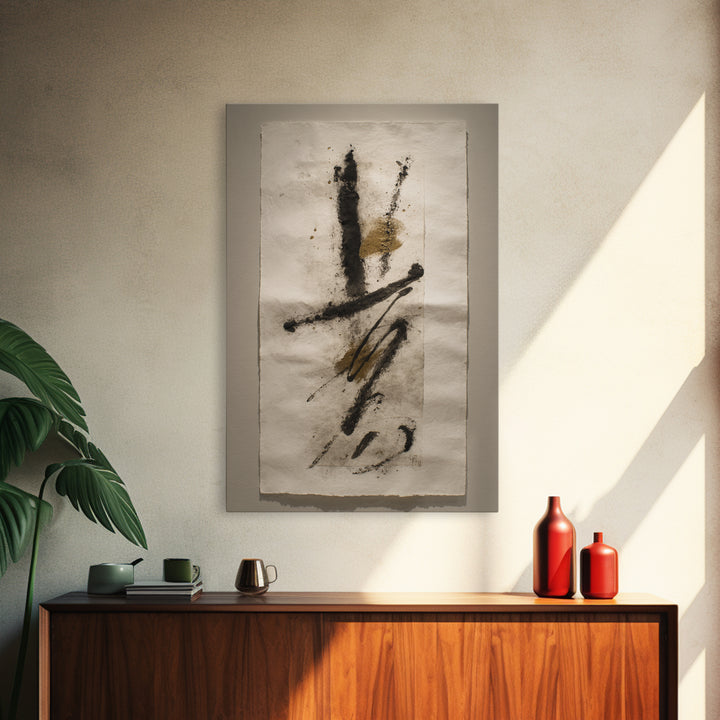 Abstract Prayer Flag of Brush Marks Framed Canvas Print, Calligraphy Art, Textured Painting, Living Room Decor, Script, CAL-2x3-55
