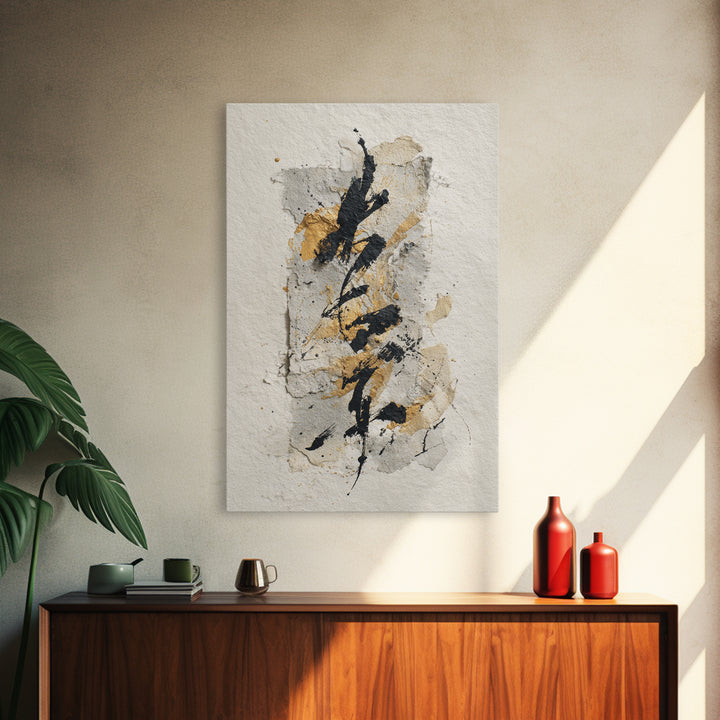 Expressive Musical Rhythm Painted as Ink Strokes Canvas Print, Calligraphy Art, Neutral Decor, Living Room Decor, Script, CAL-2x3-56