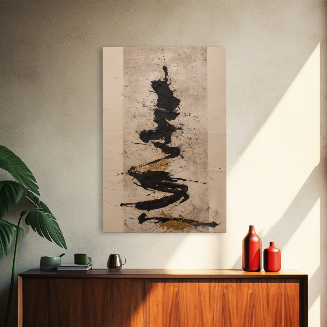 Large Sweeping Black Ink Gesture Like a Canvas Print, Calligraphy Art, Wall Art Print, Living Room Decor, Fine Art, Script, CAL-2x3-57