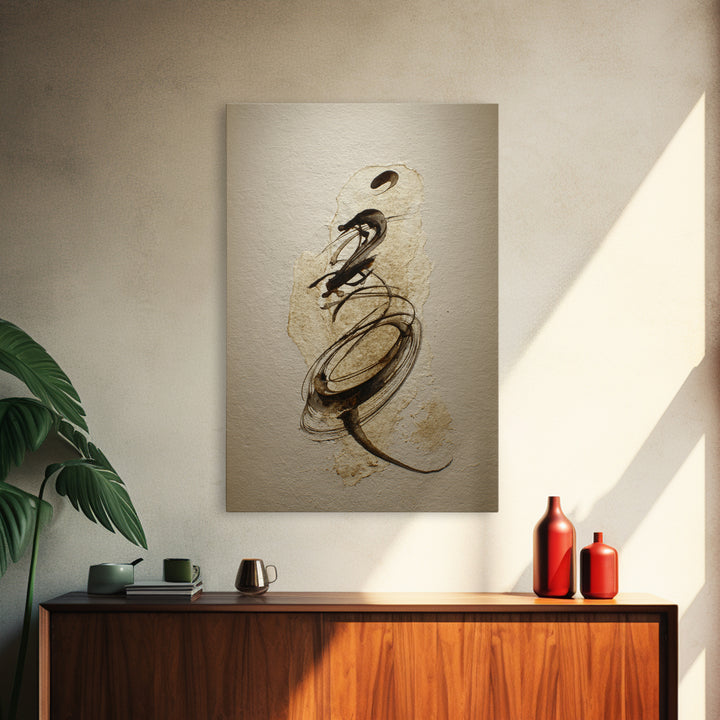 Calligraphic Bird Shape Formed from Flowing Lines Framed Canvas Print, Calligraphy Art, Room Decor, Living Room Decor, Script, CAL-2x3-64
