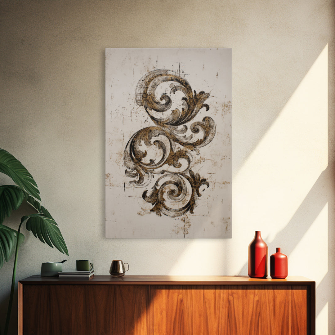 Baroque Scrollwork Made from Looping Pen Strokes Framed Canvas Print, Calligraphy Art, Printable, Living Room Decor, Script, CAL-2x3-68
