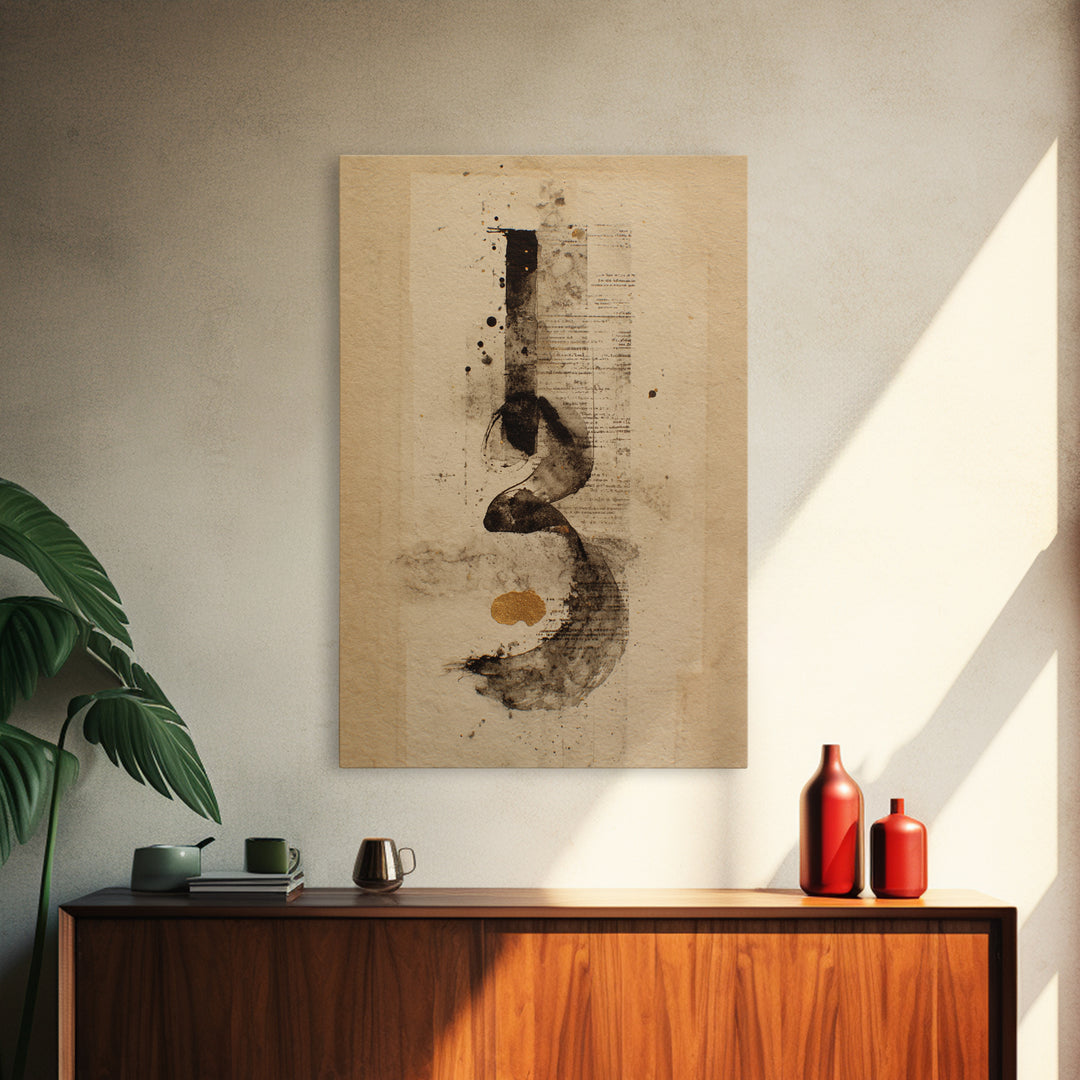 Monochrome Brush Alphabet Fragments as Abstract Texture Canvas Print, Calligraphy Art, Digital Print, Living Room Decor, Script, CAL-2x3-69