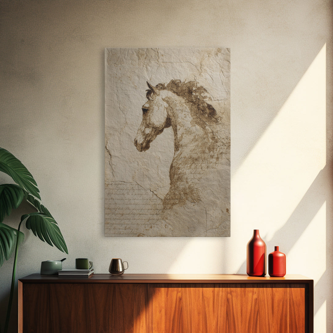 Calligraphic Horse Silhouette Made from One Line Canvas Print, Calligraphy Art, Printable Art, Living Room Decor, Script, CAL-2x3-73