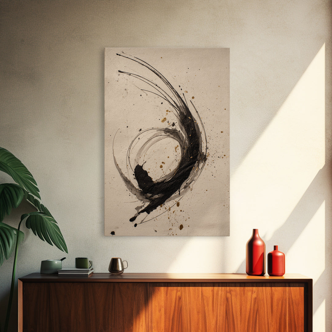 Large Sweeping Black Ink Gesture Like a Canvas Print, Calligraphy Art, Wall Art Print, Living Room Decor, Fine Art, Script, CAL-2x3-81