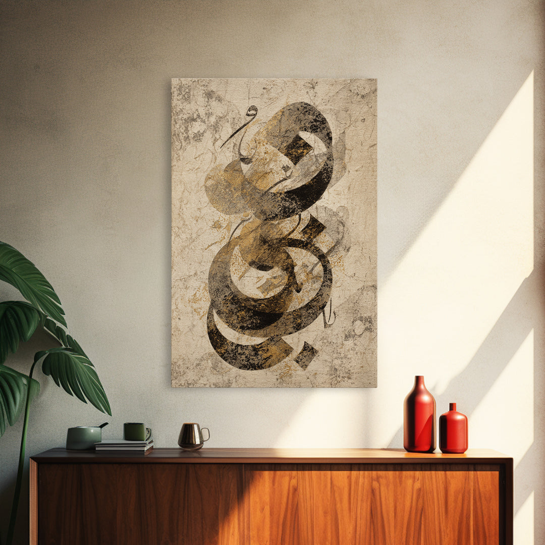 Arabic Ornamental Curves as Non Readable Art Framed Canvas Print, Calligraphy Art, Unique Wall Art, Living Room Decor, Script, CAL-2x3-83