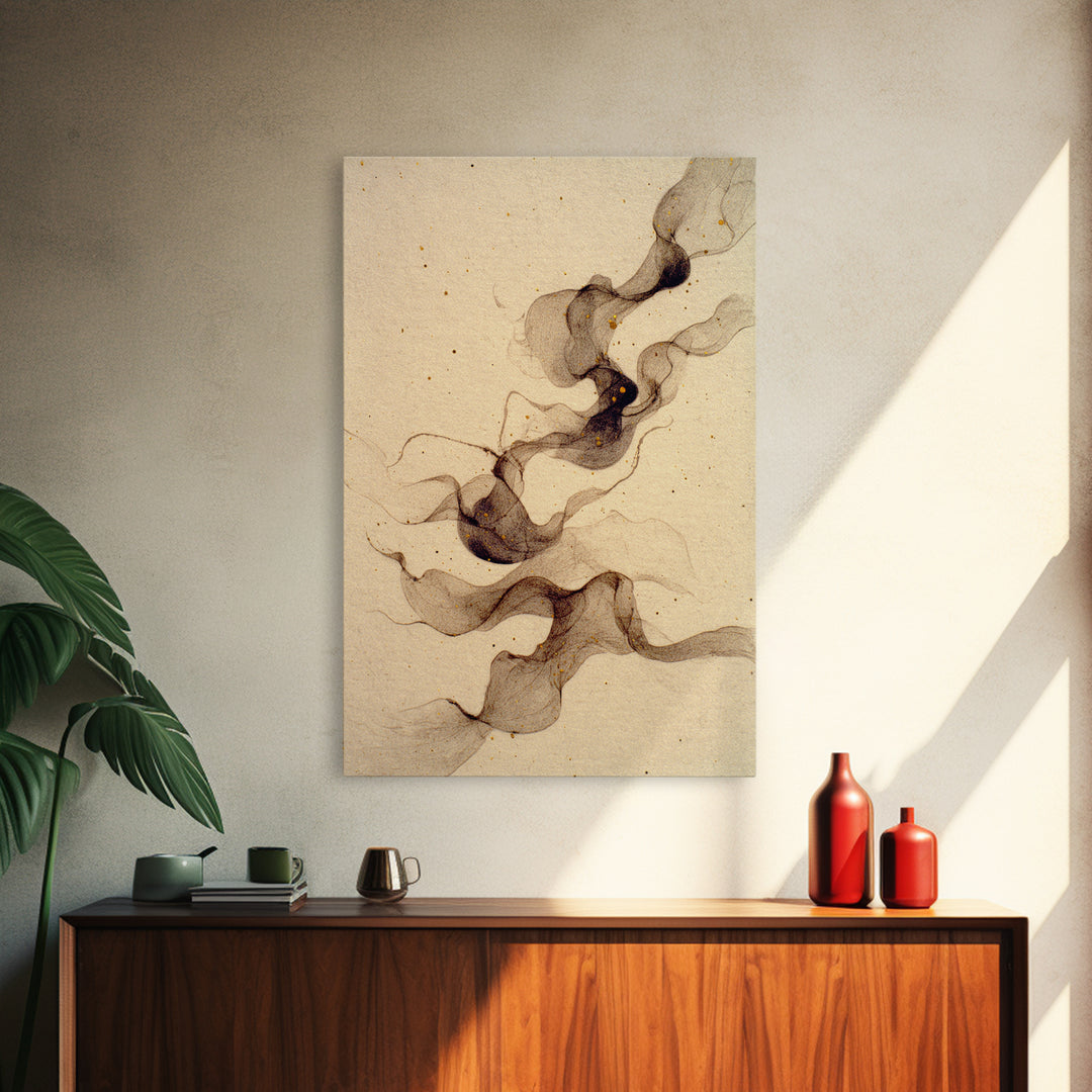 Ink Wash Dragon Curve Framed Canvas Print, Calligraphy Art, Modern Wall Art, Living Room Decor, Script, Watercolor Print, CAL-2x3-89