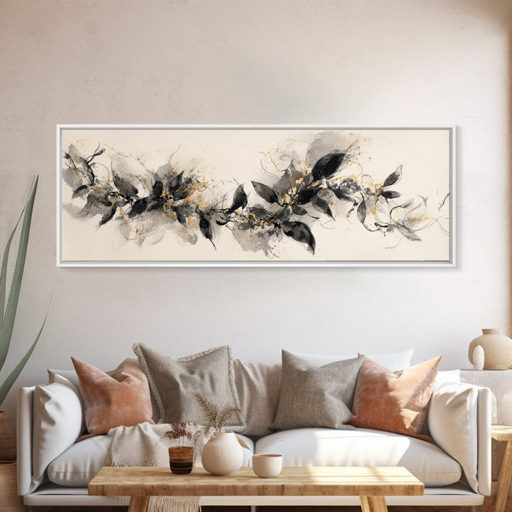 Botanical Calligraphy Pattern Canvas Print, Calligraphy Art, Quote Wall Art, Living Room Decor, Watercolor Art, Script, CAL-3x1-14