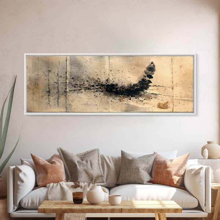 Abstract Prayer Flag of Brush Marks Framed Canvas Print, Calligraphy Art, Watercolor Print, Living Room Decor, Fine Art, Script, CAL-3x1-15