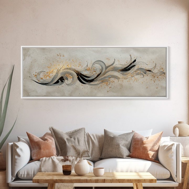 Arabic Ornamental Curves as Non Readable Art Canvas Print, Calligraphy Art, Statement Artwork, Living Room Decor, Script, CAL-3x1-19